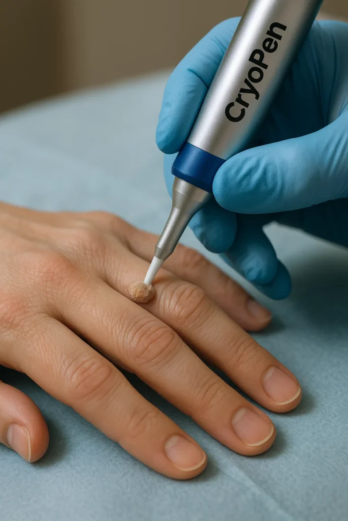 example of cryopen wart removal Telford treatment on a persons finger