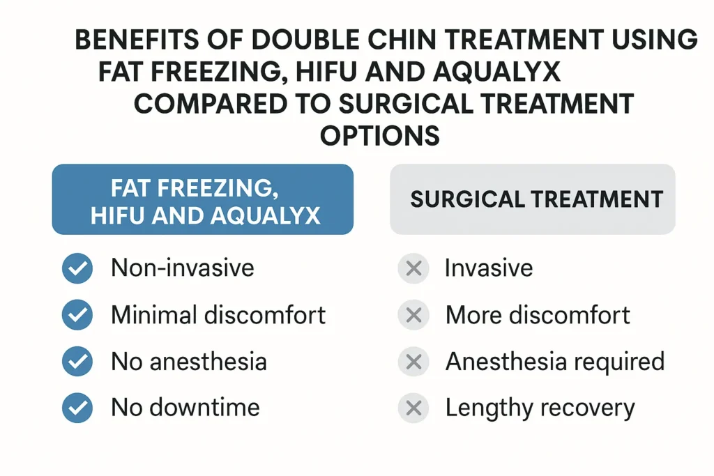Graphic about the benefits of double chin treatment Telford - from LA LIPO