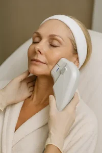 Woman receiving HIFU non surgical facelift treatment Telford