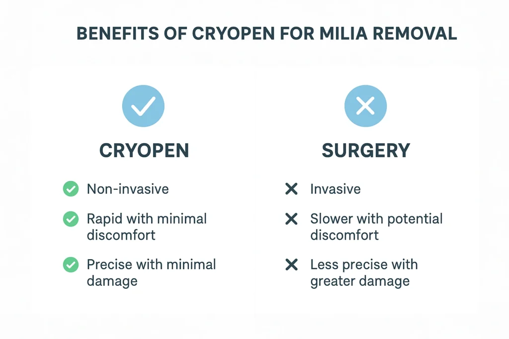 Benefits of cryopen for milia removal Telford compared to surgical treatments.