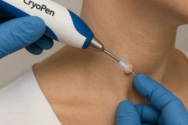 Person receiving Cryotherapy skin tag removal Telford